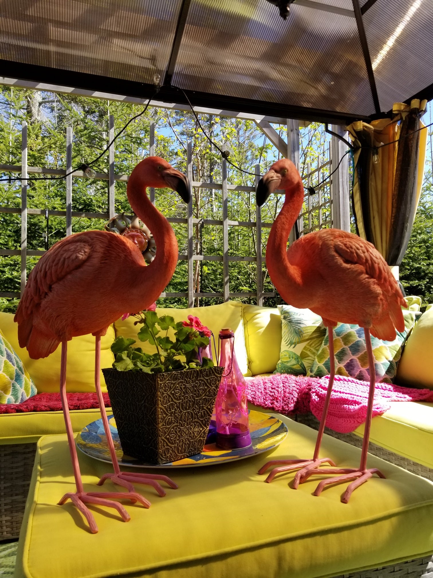 Flamboyant Pair Of Positively Pink Flamingo Metal Garden