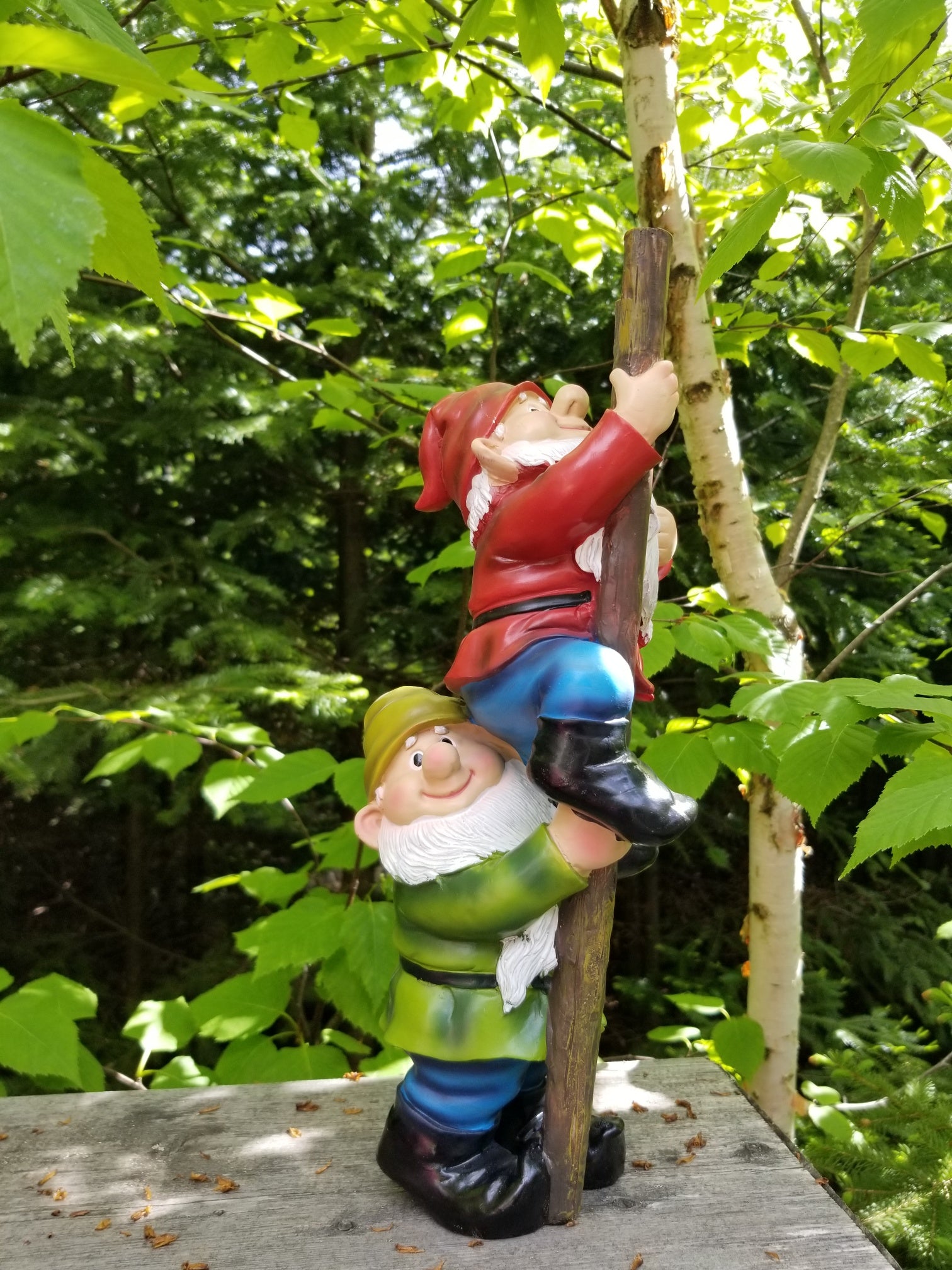 climbing duo gnome statue for sale