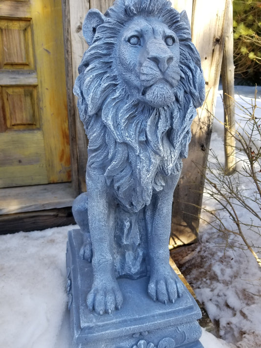 sentinel lion statue on pedestal for sale